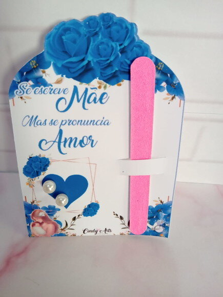 Brinco e Mini Lixa na Card Dia das Mães -floral