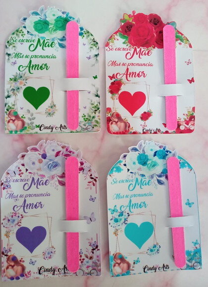 Brinco e Mini Lixa na Card Dia das Mães -floral