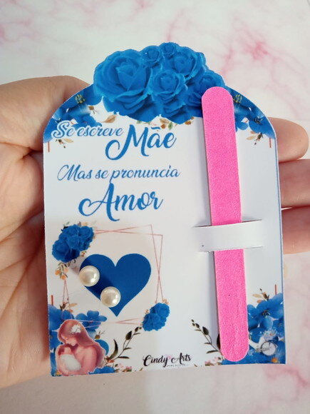 Brinco e Mini Lixa na Card Dia das Mães -floral