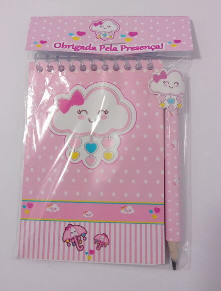 Caderninho c/ Mini Lápis Chuva de Amor-7x10 40fls Brancas