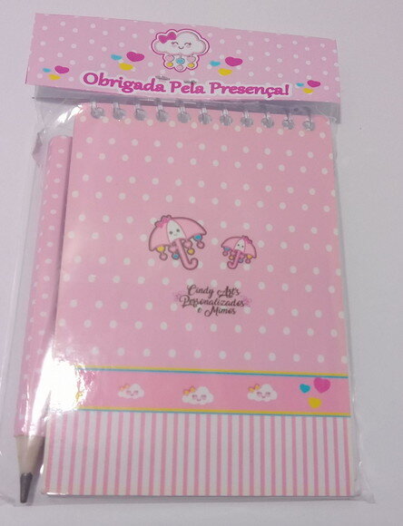 Caderninho c/ Mini Lápis Chuva de Amor-7x10 40fls Brancas