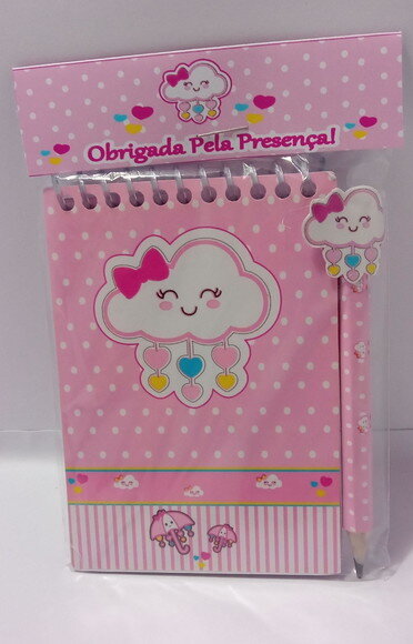 Caderninho c/ Mini Lápis Chuva de Amor-7x10 40fls Brancas