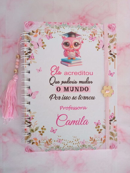 Caderno Pautado Professora Coruja Floral -a5 c/ 100 Folhas
