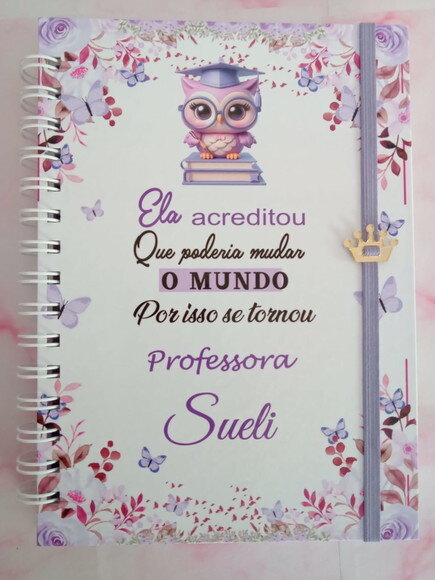 Caderno Pautado Professora Coruja Floral -a5 c/ 200 Folhas