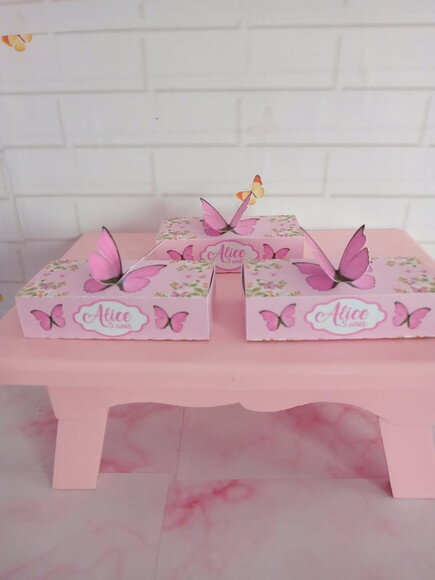 Caixa 2 Batons Personalizada Borboleta Rosa
