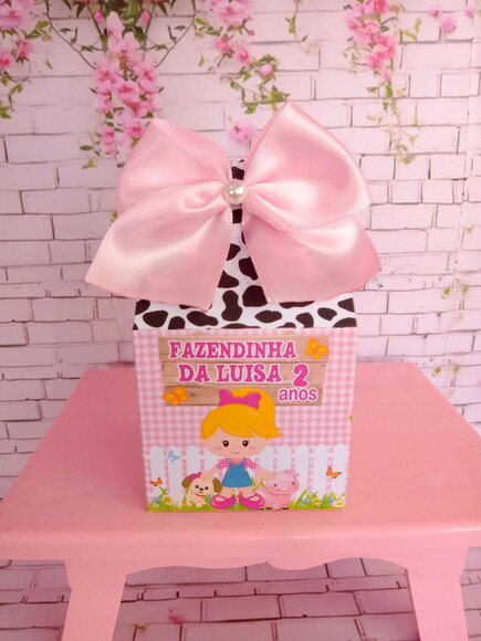 Caixa Cubo Delicada Fazendinha Rosa