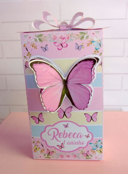 Caixa Retangular Alta Borboleta Candy Color