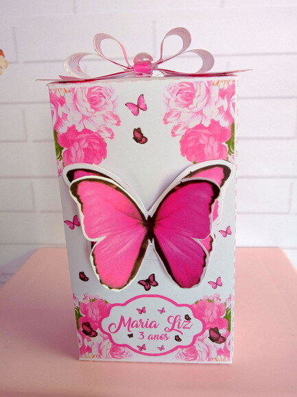 Caixa Retangular Borboleta Pink