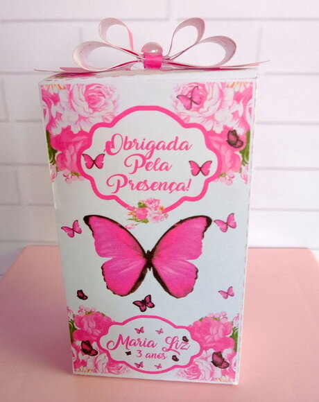 Caixa Retangular Borboleta Pink