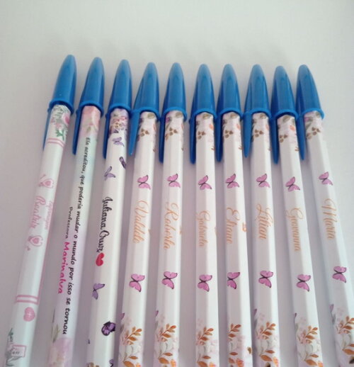 Caneta Bic Personalizada Borboleta Lilás -meia Pérola