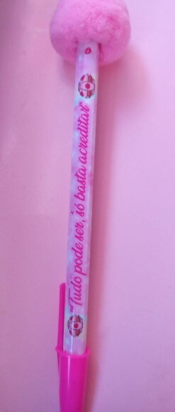 Caneta Personalizada com Pompom Rosa
