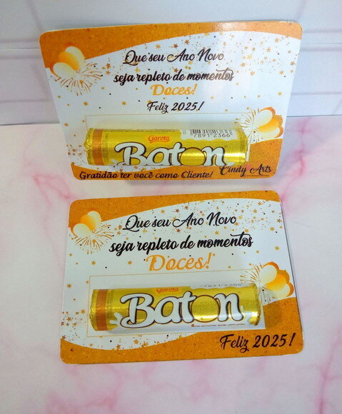 Card com Baton de Chocolate - Feliz Ano Novo