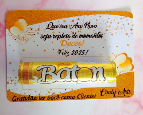 Card com Baton de Chocolate - Feliz Ano Novo