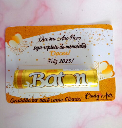 Card com Baton de Chocolate - Feliz Ano Novo