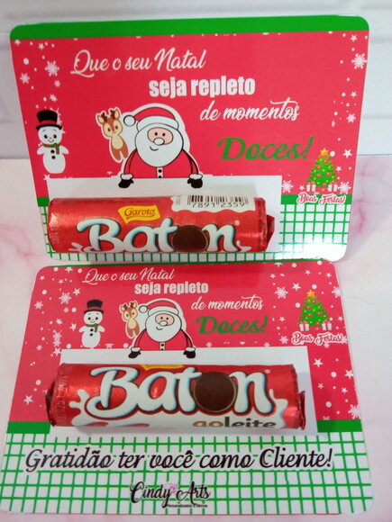 Card com Baton de Chocolate - Feliz Natal