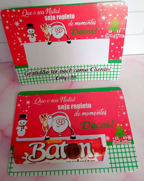 Card com Baton de Chocolate - Feliz Natal
