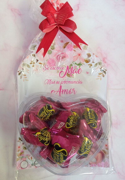 Cartão com Bombom Dia das Mães -floral Rosa