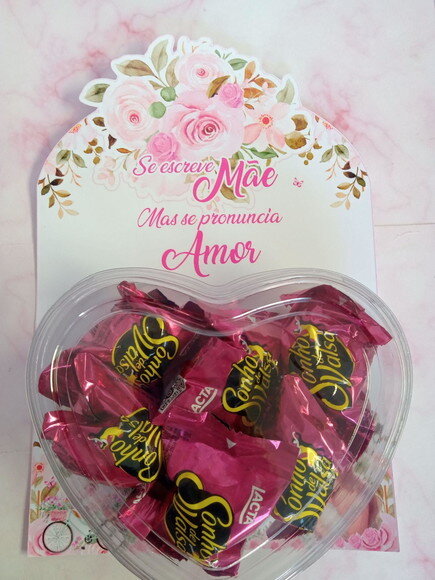 Cartão com Bombom Dia das Mães -floral Rosa