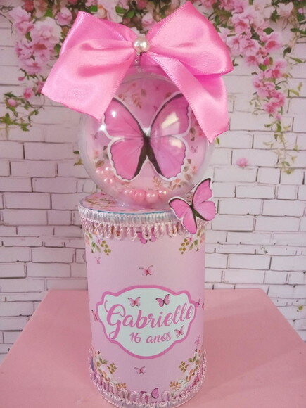 Cofrinho com Esfera Borboleta Rosa