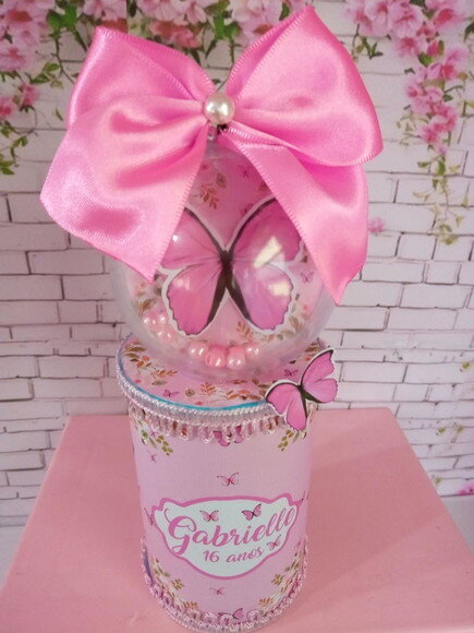 Cofrinho com Esfera Borboleta Rosa