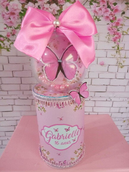 Cofrinho com Esfera Borboleta Rosa