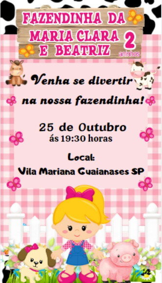 Convite Digital Fazendinha Rosa