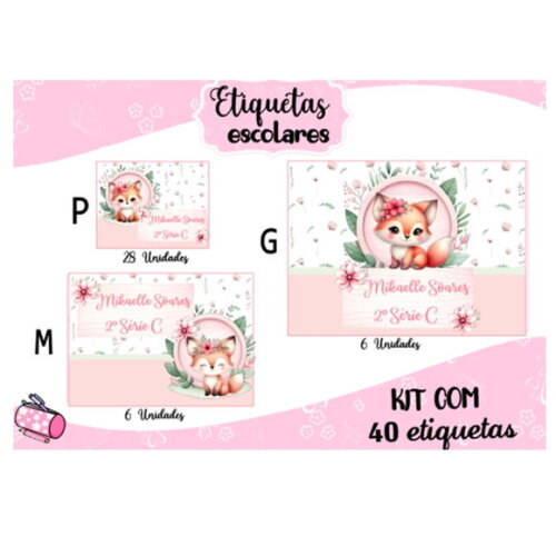 Etiqueta Escolar Bichinhos do Bosque Kit 40 Unidades