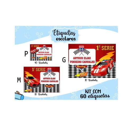 Etiqueta Escolar Carros Kit 60 Unidades