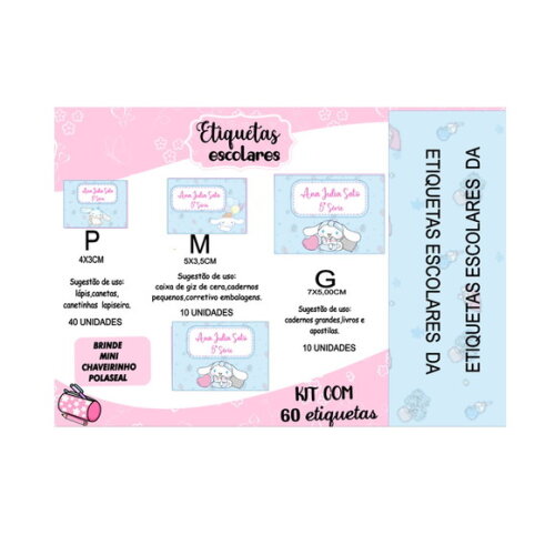 Etiqueta Escolar Cinnamoroll Kit 60 Unidades