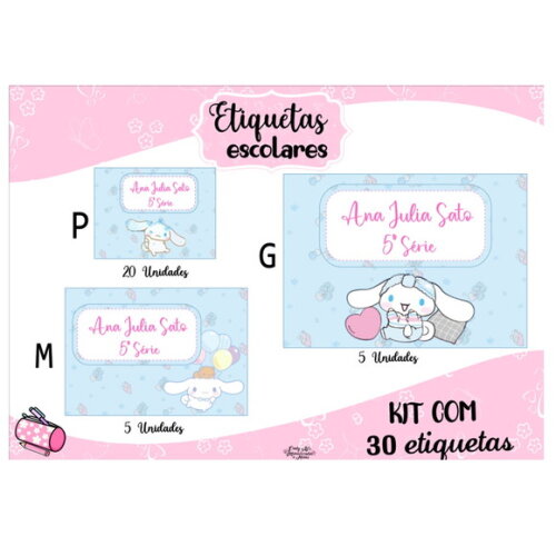 Etiqueta Escolar Cinnamoroll Kit 30 Unidades