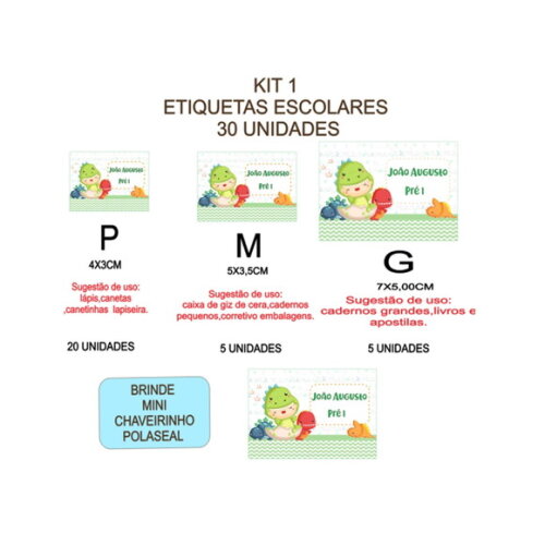 Etiqueta Escolar Dino Baby Kit 30 Unidades