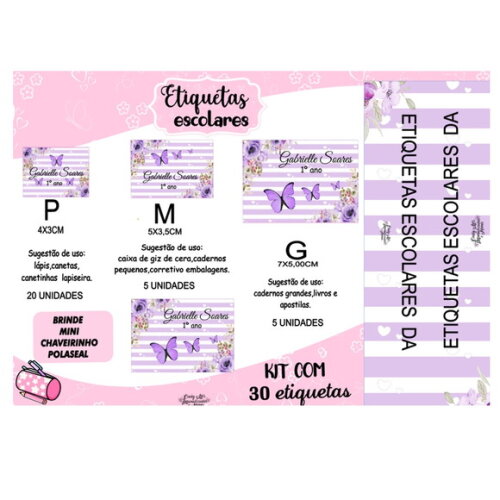 Etiqueta Escolar Floral Listrado 30 Unidades
