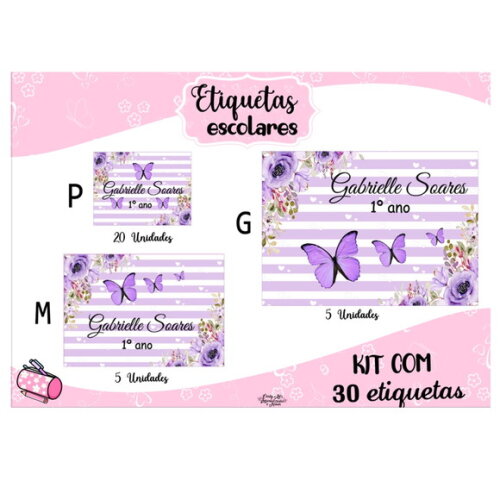 Etiqueta Escolar Floral Listrado 30 Unidades