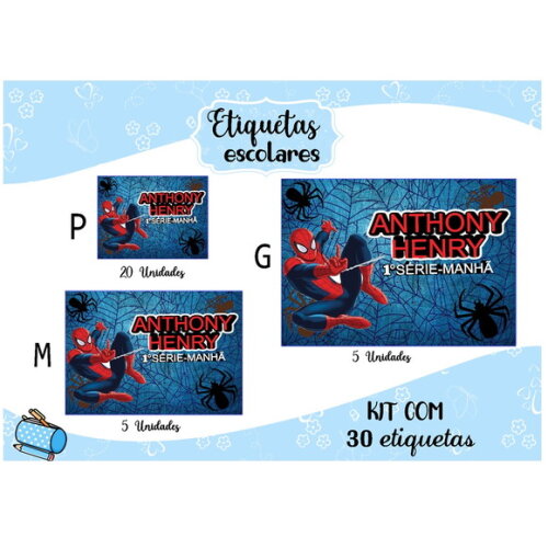 Etiqueta Escolar Homem Aranha Kit 30 Unidades