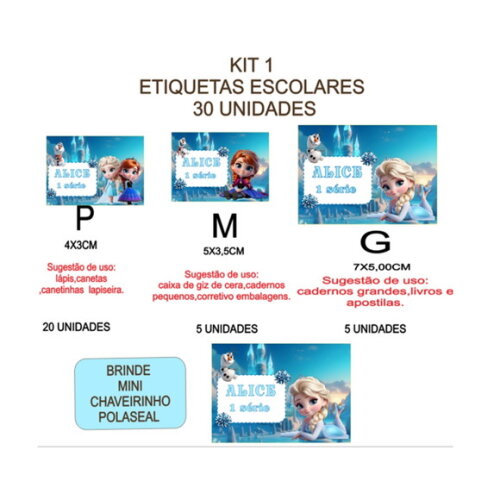 Etiqueta Escolar Frozen Cute Kit 30 Unidades