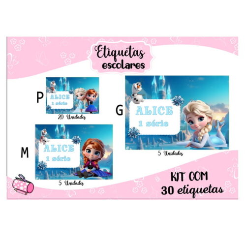 Etiqueta Escolar Frozen Cute Kit 30 Unidades