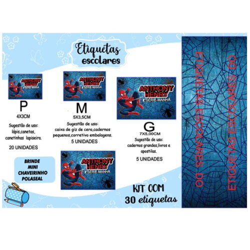 Etiqueta Escolar Homem Aranha Kit 30 Unidades