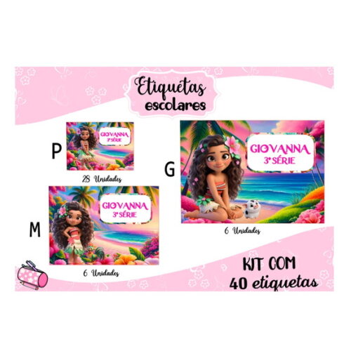 Etiqueta Escolar Moana Cute Kit 40 Unidades