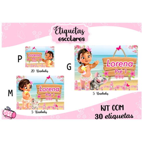Etiqueta Escolar Moana Baby Kit 30 Unidades