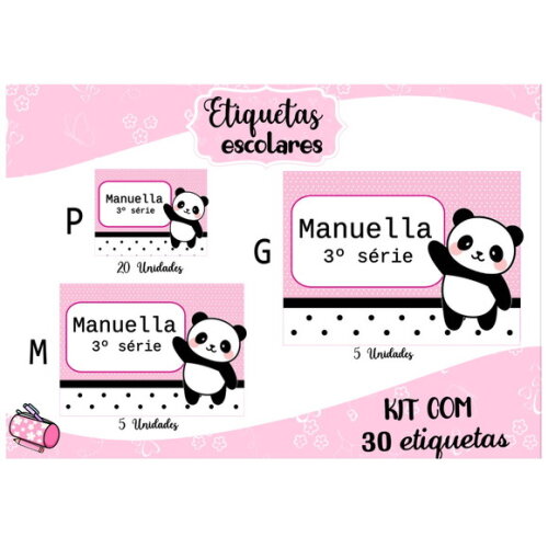 Etiqueta Escolar Panda Rosa 2.0 Kit 30 Unidades