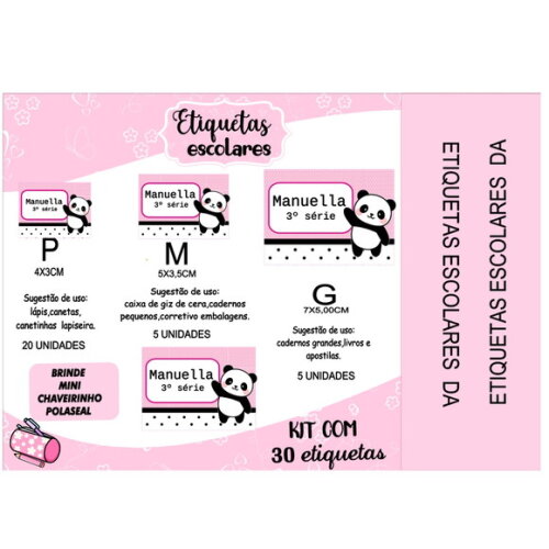 Etiqueta Escolar Panda Rosa 2.0 Kit 30 Unidades