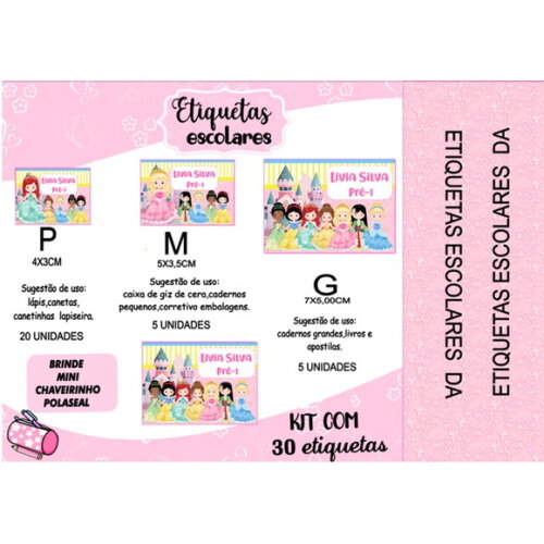 Etiqueta Escolar Princesas Cute Kit 30 Unidades