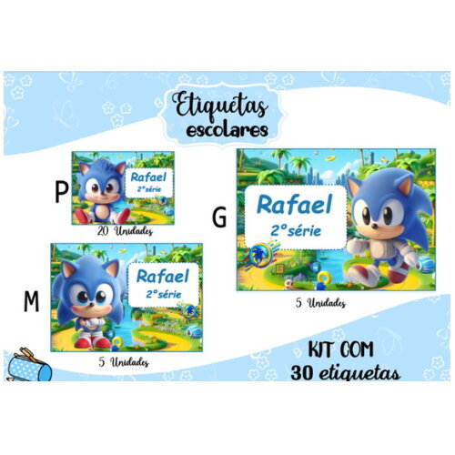 Etiqueta Escolar Sonic Cute Kit 30 Unidades