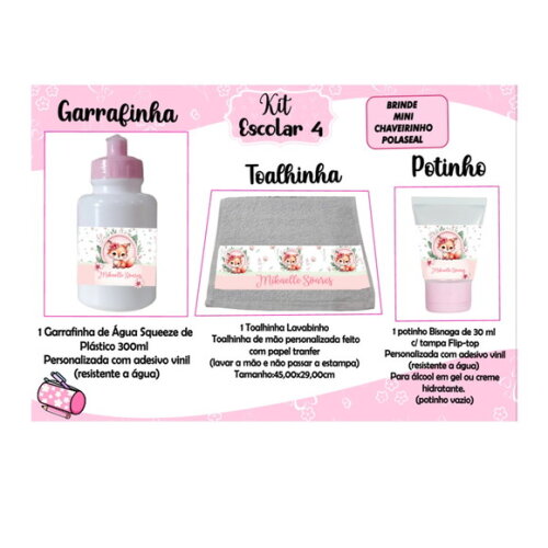 Garrafinha e Toalhinha Personalizada +potinho Personalizado