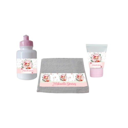 Garrafinha e Toalhinha Personalizada +potinho Personalizado