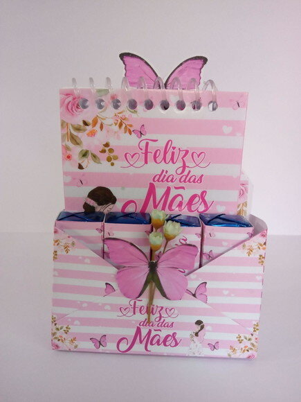 Kit Caixinha Envelope Dia das Mães-bloquinho+mini Lápis+bis
