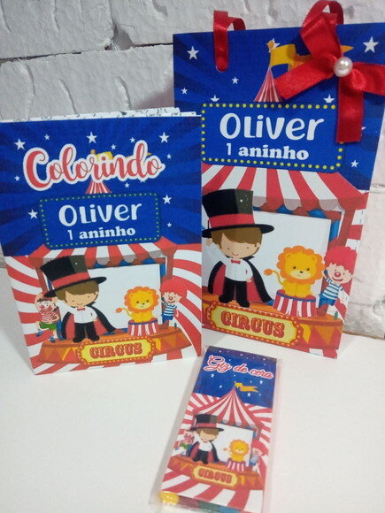 Kit Colorir na Sacolinha Circo Azul-livrinho+giz+saquinho