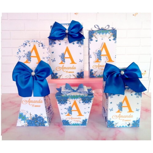 Kit Festa 16 Caixas Floral Azul