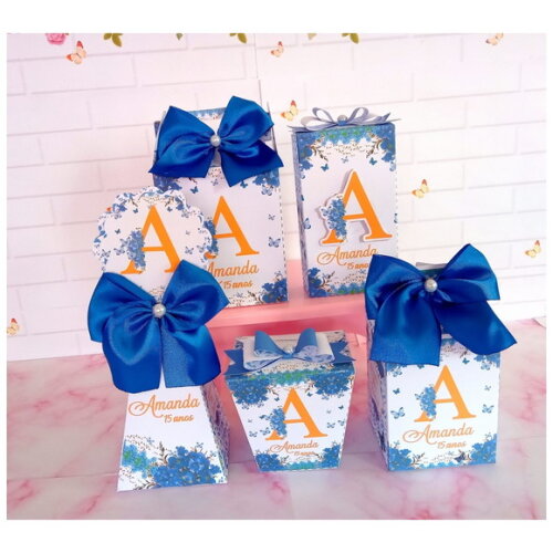 Kit Festa 20 Caixas Floral Azul