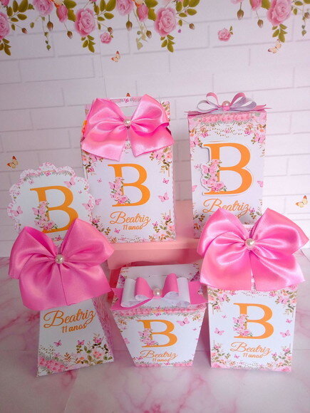 Kit Festa 30 Caixas Floral Rosa